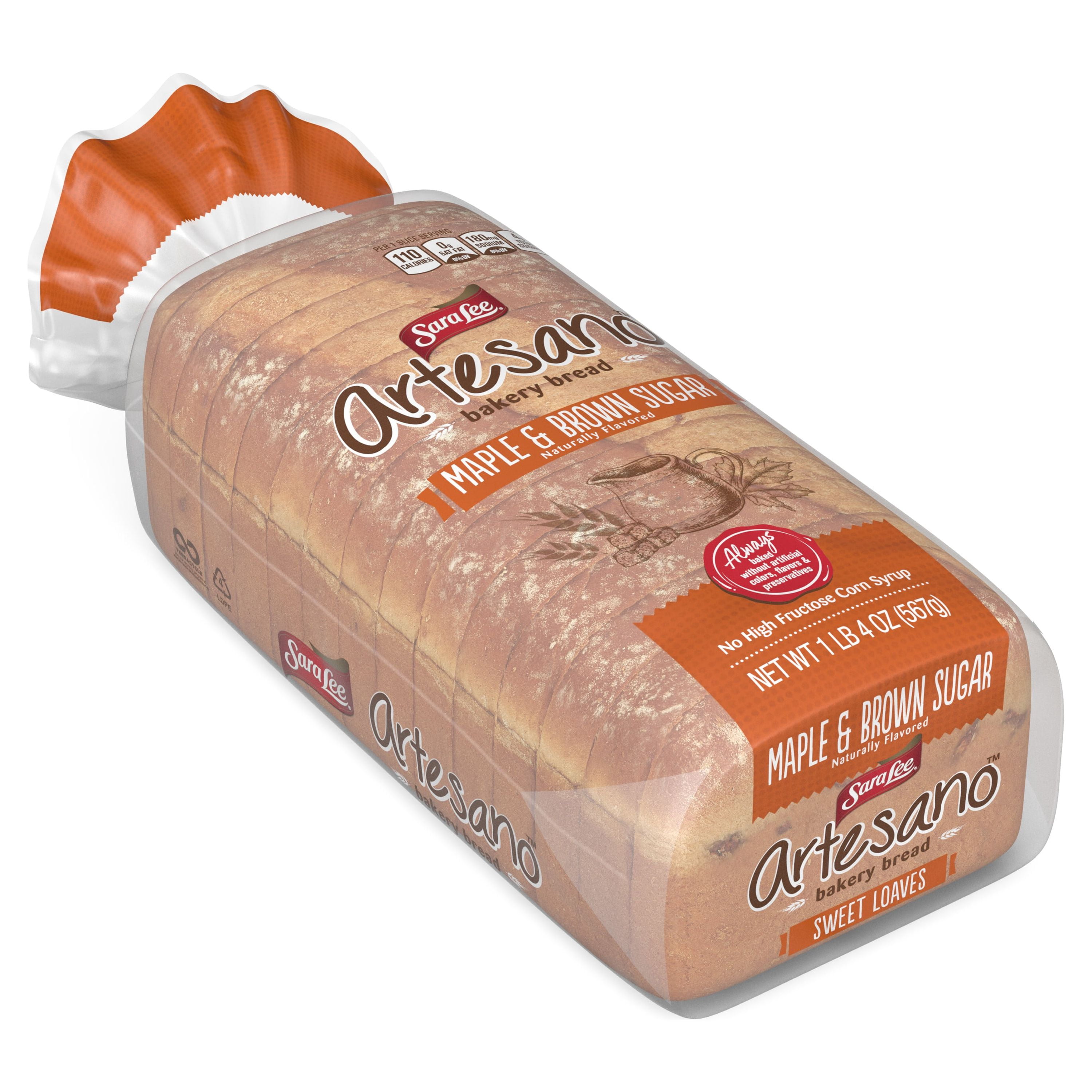 Sara Lee Artesano Maple & Brown Sugar Split Top Bread, Naturally Flavored, No Artificial Colors or Flavors, 15 Slices, 20 Ounce Loaf