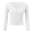 thumbnail image 6 of haxmnou women's open front knit cardigan cropped shrug sweater long sleeve short top white xxl, 6 of 7