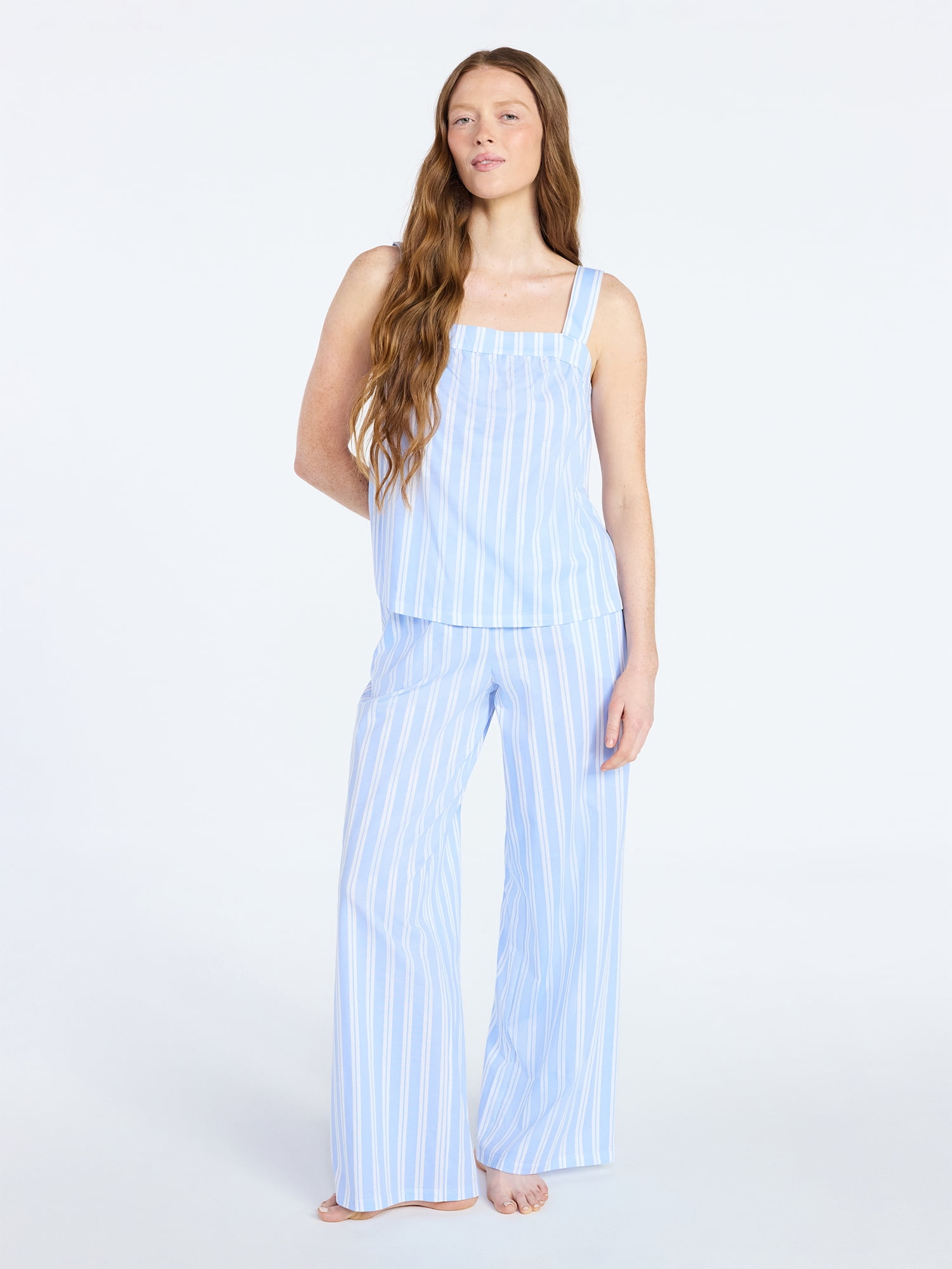 Joyspun Women's Wide Strap Cotton Tank Top and Pants Pajama Set, 2-Piece, Sizes XS-3X