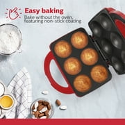 Holstein Housewares Non-Stick Cupcake Maker, Red - Makes 6 Full Size Cupcakes, Muffins, Cinnamon Buns - Birthdays, Holidays, and More, 800W