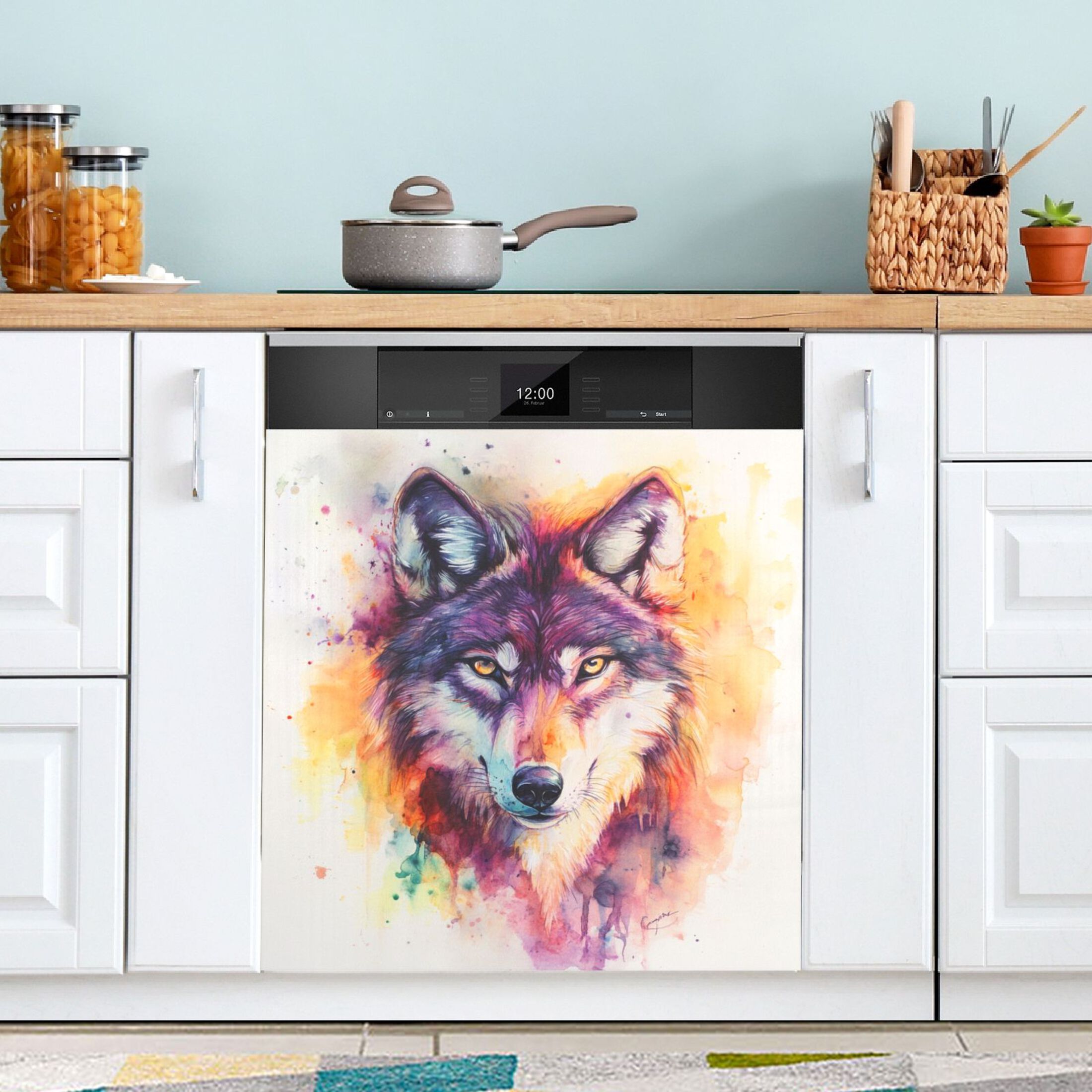 Dishwasher Magnetic Sticker 23x26 Inch Refrigerator Magnetic Sticker Washing Machine Magnetic Sticker Kitchen Panel Magnetic Sticker Home Decor Color Watercolor Wolf