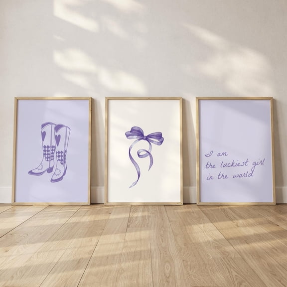 Luvia Trendy Purple Bows Set Of 3, College Apartment Decor, Bows Print, Coquette Room Decor, Cowgirl Print, Girly Preppy Poster, Modern Wall Decor Set 3 Prints 8x12 UNFRAMED