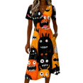thumbnail image 4 of Womens Halloween Dress Pumpkin V Neck Spider Fall Wedding Guest Dress Skeleton Short Sleeve Funny Wrap Dresses 2XL, 4 of 5