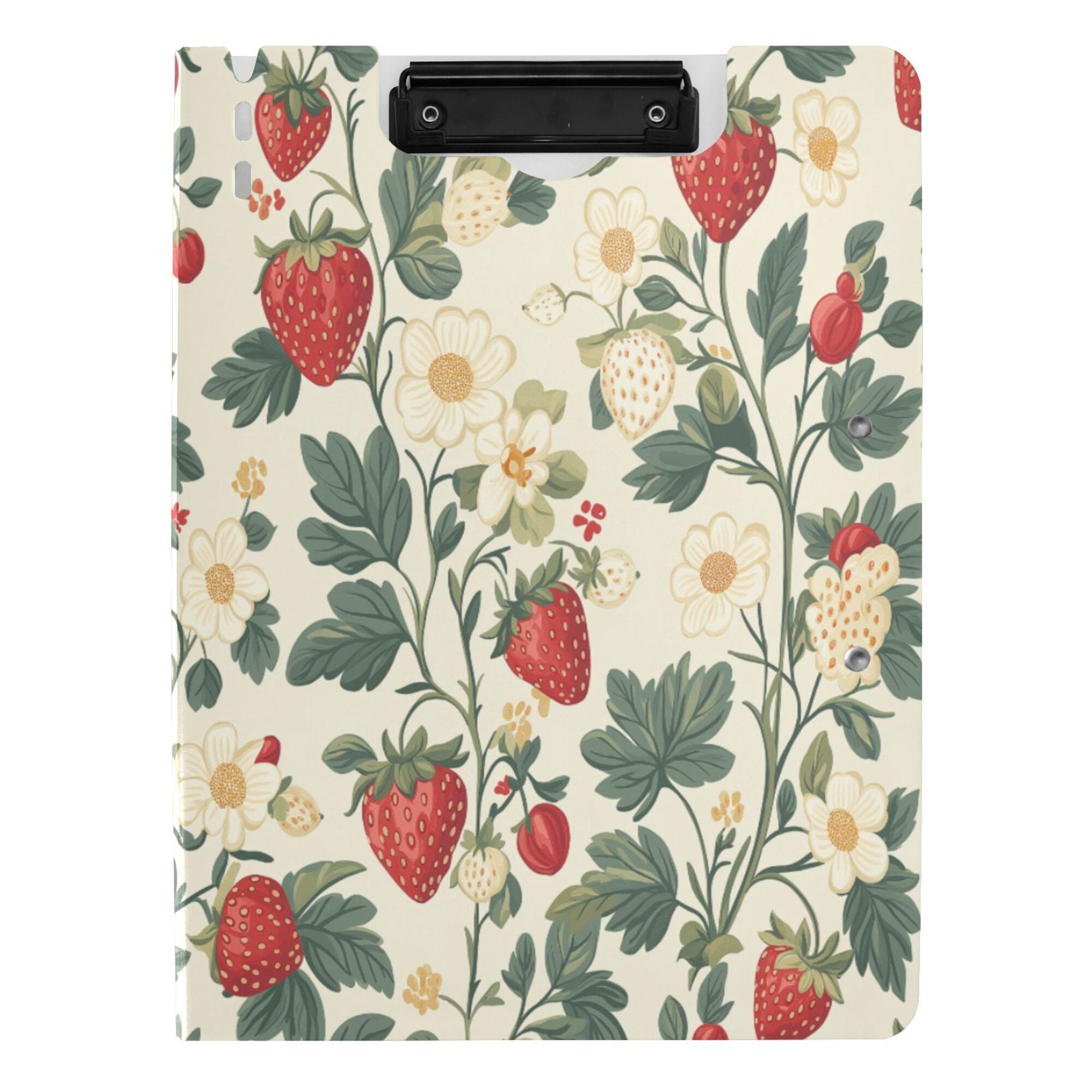 FORMRS A4 Clipboard Folder with Pen Holder Horizontal Foldable School Office Binder, Small Strawberry Pattern