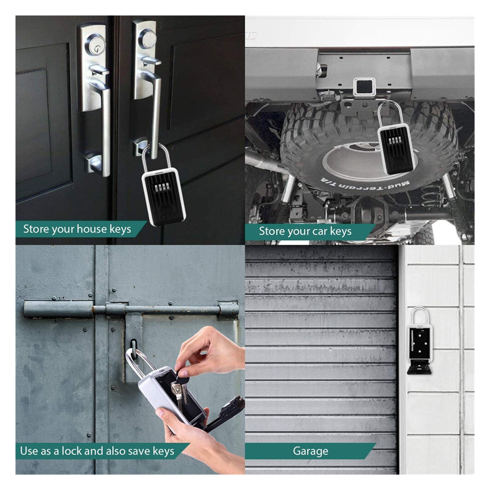 Wall Mount Key Safe Box , Lock 4 Digit Combination Password Security Locks Home Outdoor Key Safe Storage Alloy Door Handle Hook