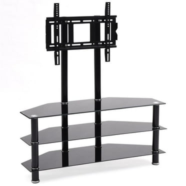 Hodedah 49.2" Wide Glass TV Stand with 3 Shelves and Mount in Black