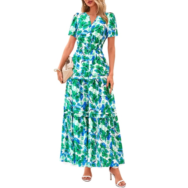 Vestido PRETTYGARDEN Verano 2025 Boho Floral Verde S