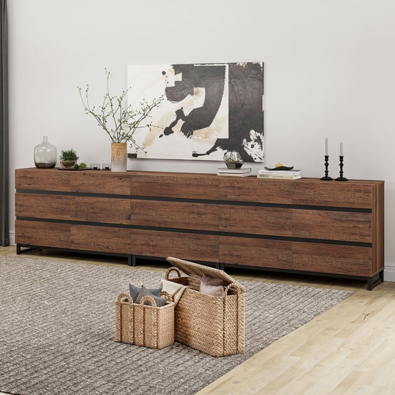 WAMPAT 3-in-1 Modern Wood Dresser, 15 Drawers & Metal Base, Closet Storage Organizer for Bedroom,Brown