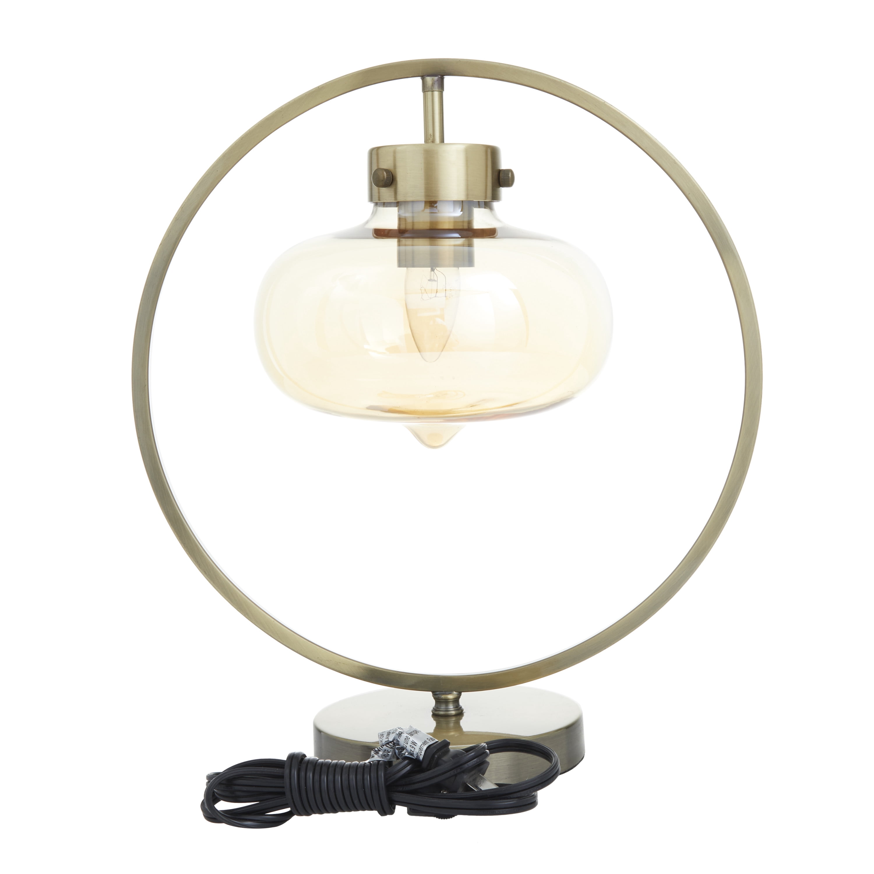 DecMode 15" Circular Framed Gold Accent Lamp with Clear Glass Shade