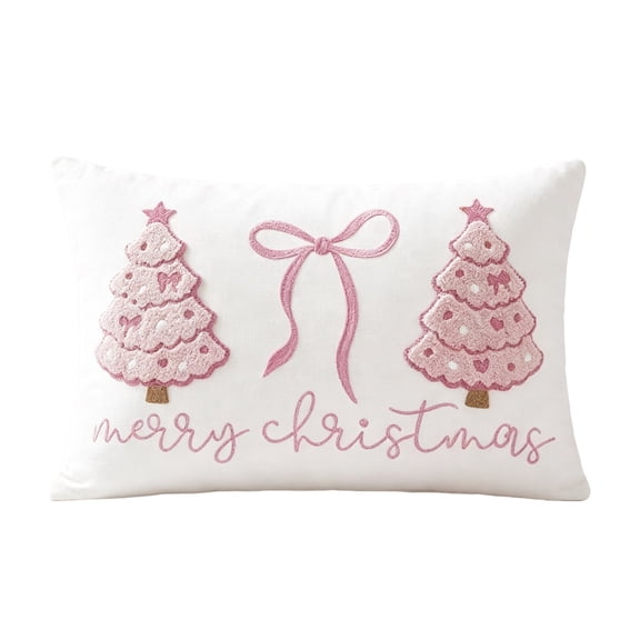 Christmas Printed Throw Pillow Pink Plump Festive Decorative Cushion For Sofa Couch Bed Holiday Decor