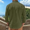 thumbnail image 5 of hoksml Men's Mandarin Collar Double Breasted Long Sleeve Linen Blend Shirt Breathable Loose Fit Casual Beach Button Down Shirt, 5 of 8