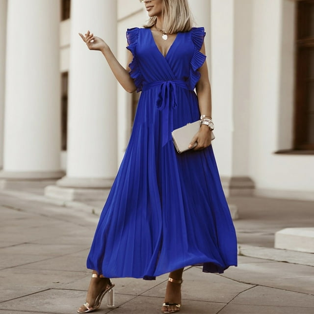 Gspmoly Robe pour Femme, Robe Plissée Aguichant en Chiffon Unie Élégante et Ajustée à la Mode pour Femme, Robes Formelles pour Femmes jusqu'à 60 % de Rabais