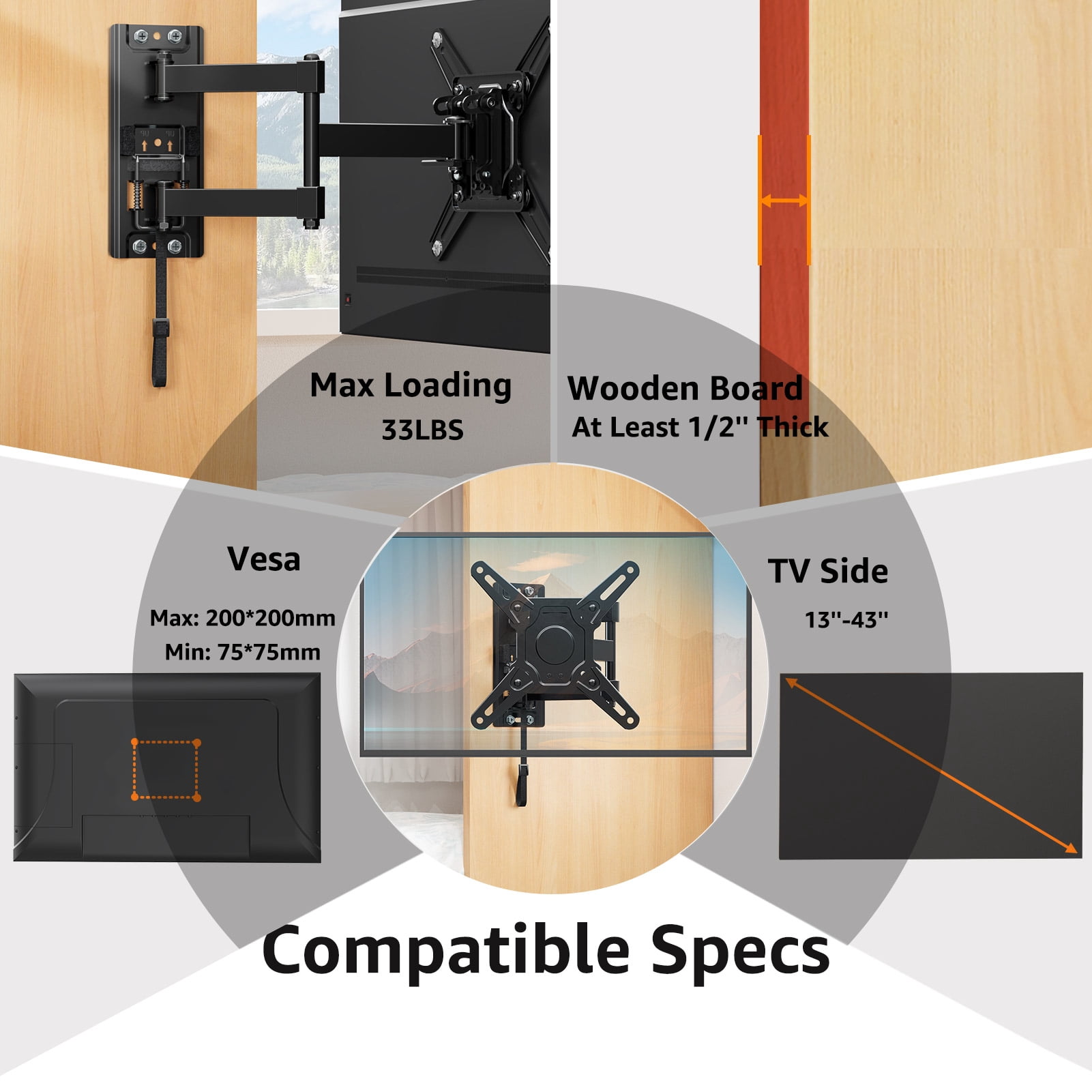 MOUNT PRO Full Motion Lockable RV TV Mount - Fits 13-43 Inch TVs, Max 33LBS, VESA 200x200mm - Perfect for Camper, Truck, Trailer, Marine Boat, Motor Home