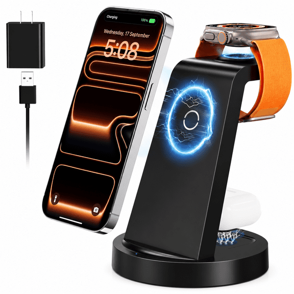 ETEPEHI 18W Wireless Charger for iPhone - 3 in 1 Charging Station Compatible with iPhone 17/16e/16/15/14/13/12 Pro Max, for iWatch & Air Pods 4 3 Pro, Black