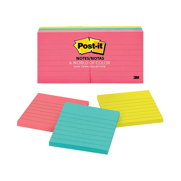 Postit Notes Original Lined Pads, Cape Town Colors, 3" x 3", 6 Pads