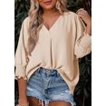 thumbnail image 3 of Top Dokotoo de manga corta con cuello en V para primavera-verano para mujer, 3 of 4