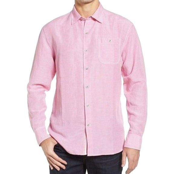 Tommy Bahama Mens Check Button Up Shirt, Pink, Medium