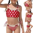 thumbnail image 2 of Guluxicc 2 Pieces Girls Lace Trim Bikini Sets Kids Gingham Polka Dot String Tie Swimsuits Cute Bathing Suit for Kids, 2 of 9