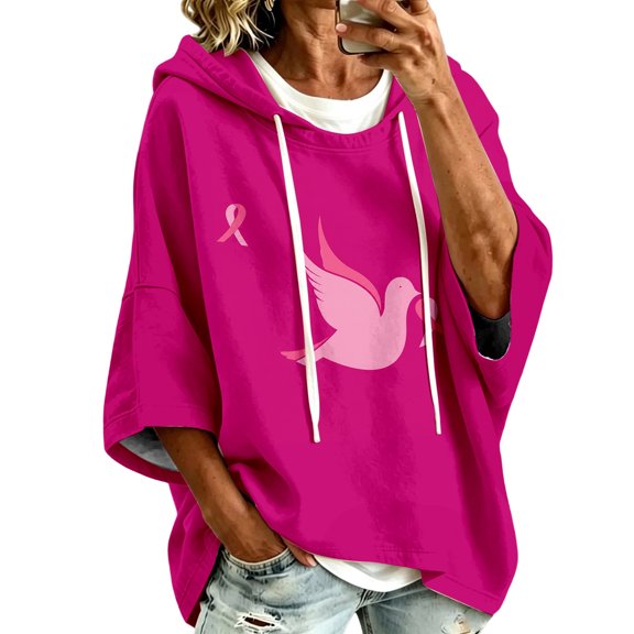 bravefron Oversized Hoodie for Women Cancer Short Sleeve Casual Fashion Y2K Streetwear Pullover Sweatshirt Back to School Top