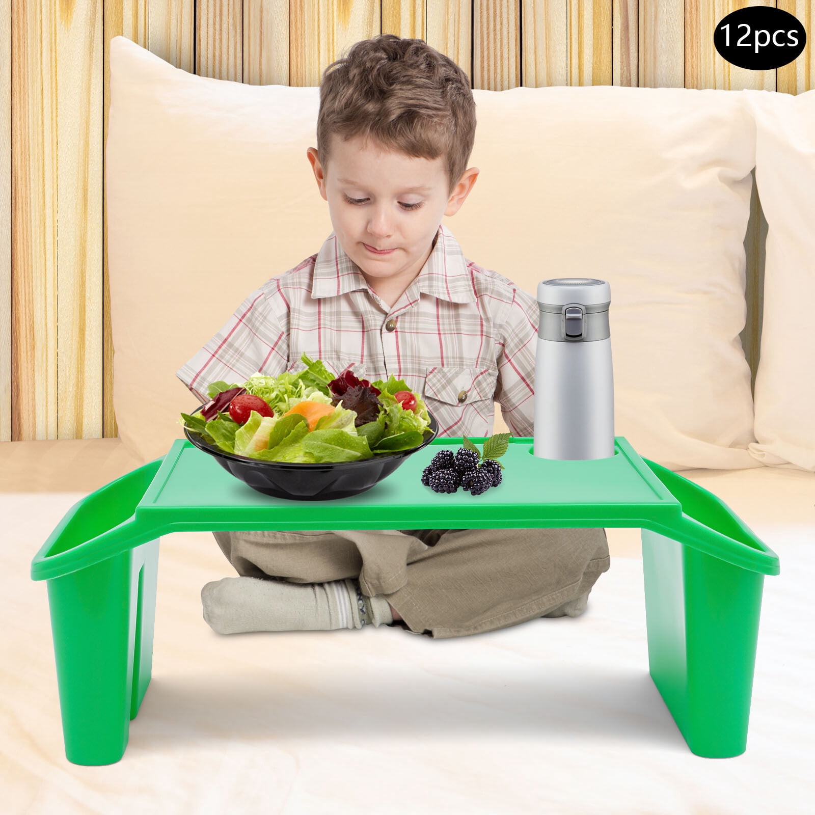 Set of 12 Children's Lap Desk Trays - Portable, Lightweight, Sturdy & Easy to Clean for Eating, Reading, Homework, & Play - Green Color, for Kids Age 1-9