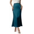 thumbnail image 2 of Ynynloco Womens Satin Silk Maxi Skirts Trendy High Waist Drawstring Flared Casual A-Line Long Skirt for Women, 2 of 7