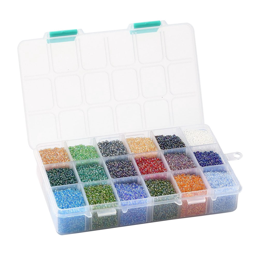 450G 18 Colors 12/0 Grade A Round Glass Seed Beads Transparent Colours Rainbow Mixed Color 2x1.5mm Hole: 0.9mm 25g/color about 48000pcs/box
