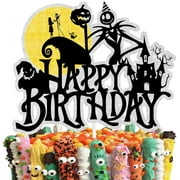 Glitter Happy Birthday Cake Topper for Halloween Theme - Perfect Party Decoration for Anniversaries and Birthdays - Unique Design with No-Fall Glitter - 5x5.9inches