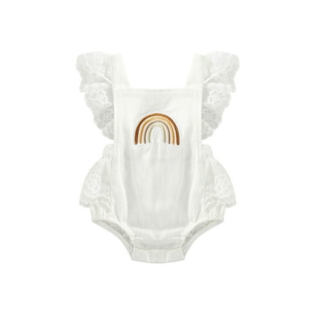 

ELF Baby Girls Romper Fly Sleeve Lace Patchwork Rainbow Bodysuit for Casual Daily 0-18M
