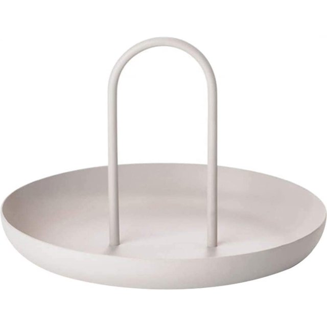Plateau de Service Rond en Métal avec Poignée Plateau de Service Rangement pour Bijoux Organisateur de Plat pour Comptoir de Cuisine Centre de Table Salle à Manger Table -Blanc
