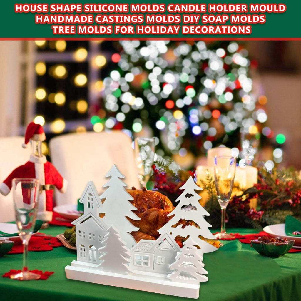 lanema House Shape Resin Mould Tree Silicone Molds DIY Candle Holder Mould for Festival