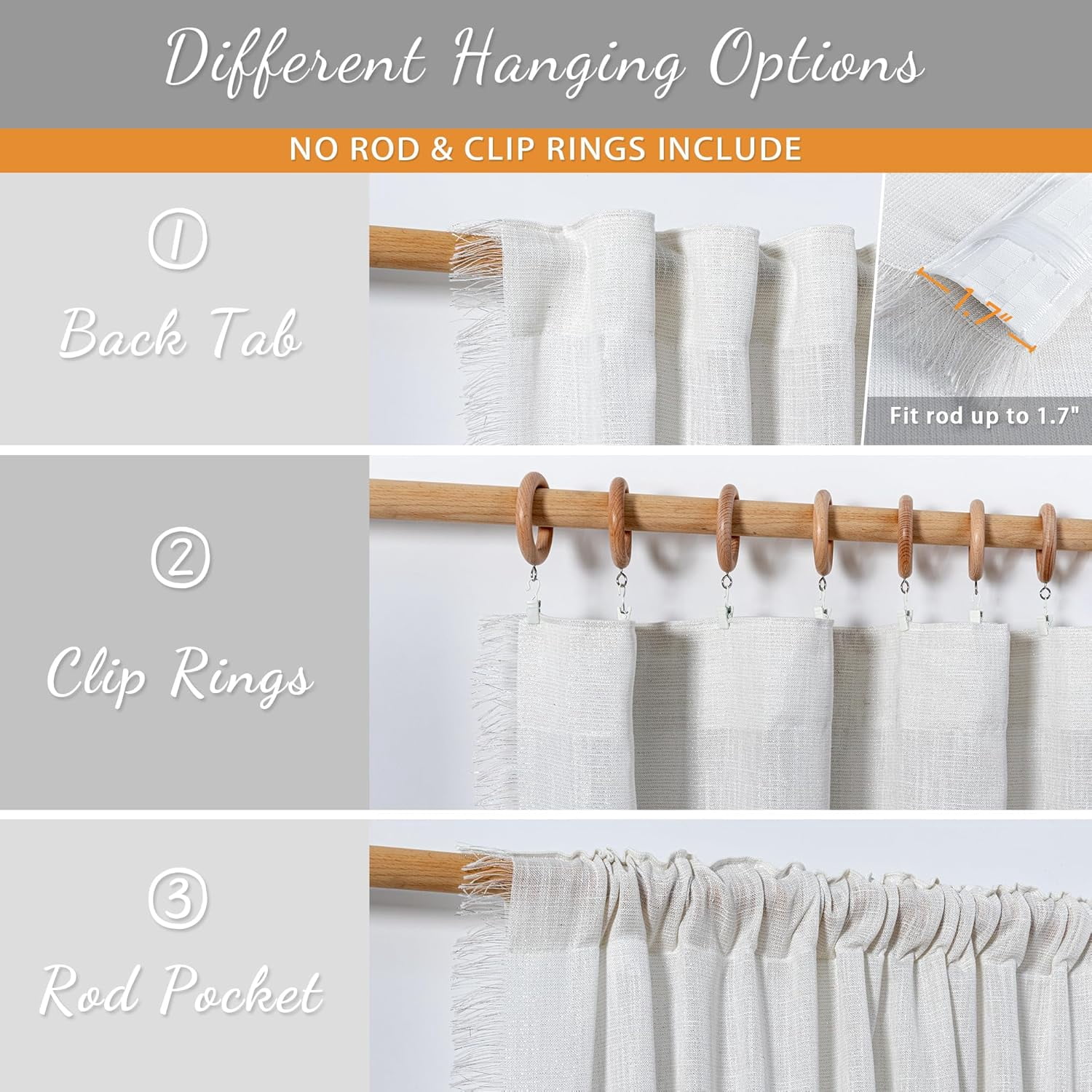 Wehilion Linen Curtains for Living Room, Natural Semi Sheer Curtains & Drapes 84 inches Length 2 Panels Set Farmhouse Country Boho Style Back Tab Draperies for Sliding Glass Door
