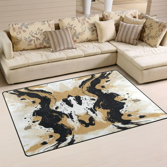 Non-Slip Area Rug 31"x20" Indoor Washable Floor Mats Carpet Printed for Living Room, Bedroom, Home Decor Brown and Black Pattern