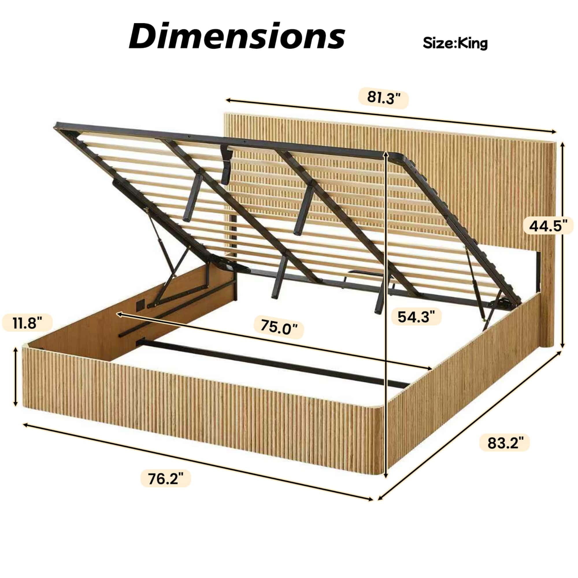 King Size Hydraulic Storage Bed Frame with Easy Lift, No Box Spring Needed, Platform Bed for Master Bedroom, Oak