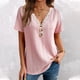 thumbnail image 2 of Estrela Camisas con Botones de Manga Corta para Mujer Top Informal con Cuello en V de Encaje a la Moda para Primavera Verano Rosa L, 2 of 6