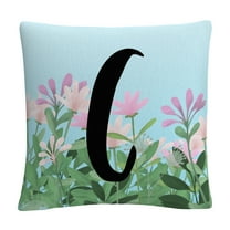 Pink Floral Garden Letter Illustration C By Abc 16 X 16 Decorative Throw Pillow