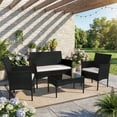 thumbnail image 3 of Walsunny 4-Piece Patio Rattan Furniture Set with Cushions & Tempered Glass Tabletop, White, 3 of 7