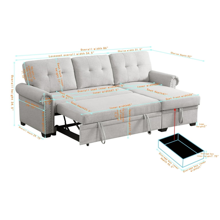 Leon Sleeper Sectional Sofa Gray