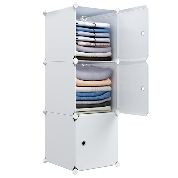 3 Cube Storage Cabinet Narrow Clothes Organizer With Doors Tall Plastic Standing Shelf For Small Spaces White