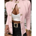 thumbnail image 5 of Women Argyle Cable Cardigan Light-Weight Cropped Coat Stand Collar Long Sleeve Metal Button Fall Jackets Pink XL, 5 of 7