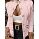 thumbnail image 5 of Cárdigan de Punto con Estampado de Rombos para Mujer, Abrigo Corto Ligero, Cuello Alto, Larga, Botones Metálicos, Chaqueta de Otoño Rosa S, 5 of 7