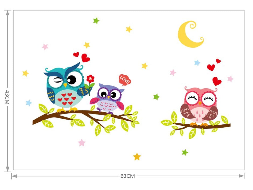 Lovely Owl Cartoon Removable Wall Stickers For Kids Rooms Home Decor Waterproof 