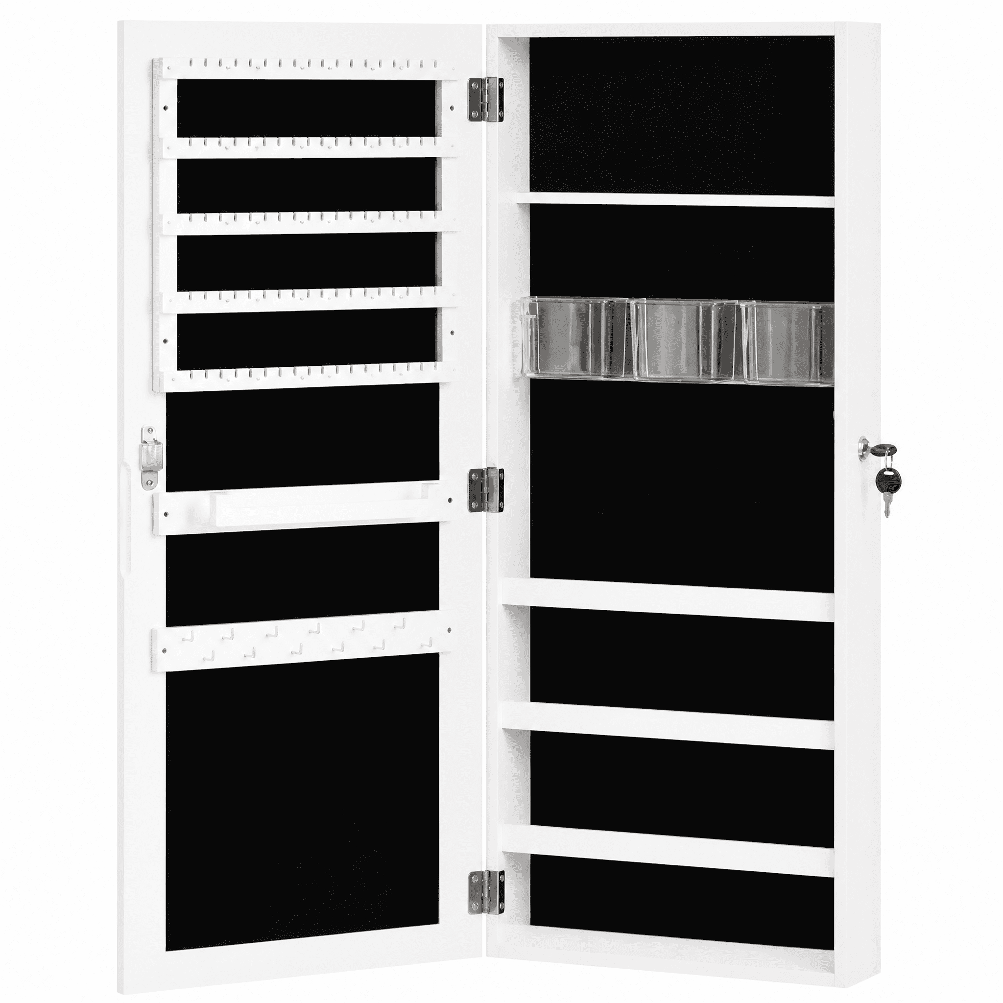 Whole Surface PVC Film Wall-Mounted Jewelry Cabinet With Mirror & Lock Large Storage For Accessories White