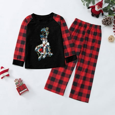

ERTUTUYI Parent Child Children S Clothing Parent Child Warm Christmas Suit Plaid Print Home Service Children S Suit Black 140