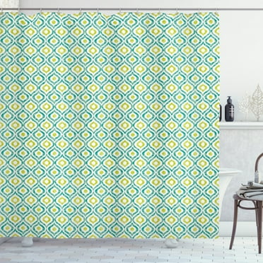 Ambesonne Ikat Shower Curtain, Vibrant Ogee Motif, 69"Wx84"L, Mint Green Yellow Green