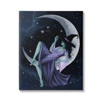 Stupell Industries Witch Relaxing Crescent Moon Painting Gallery Wrapped Canvas Print Wall Art, Design by Grace Popp