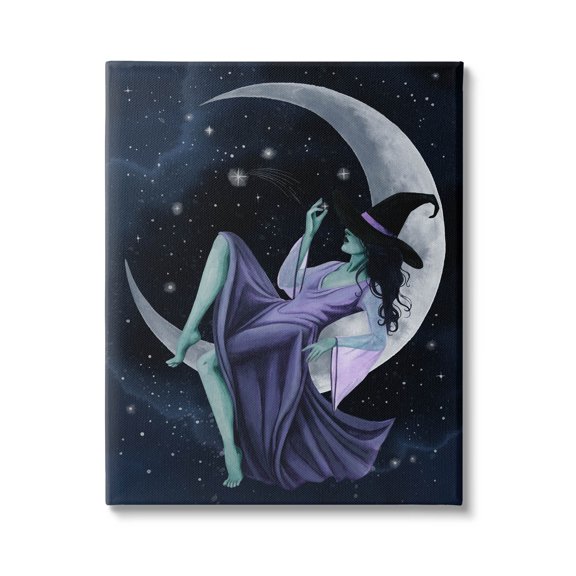 Stupell Industries Witch Relaxing Crescent Moon Painting Gallery Wrapped Canvas Print Wall Art, Design by Grace Popp
