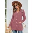 thumbnail image 2 of SHOWMALL Women's Ribbed Knit Cardigan Sweater, Dusty Rose XL V-Neck Button Down, Long Sleeve, Soft Brushed, Pockets, Layering for Fall/Winter, 2 of 7