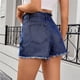 thumbnail image 2 of Pantalones cortos de mezclilla lavados con flecos for mujer, pantalones cortos rectos de talle alto con cremallera de verano, 2 of 7