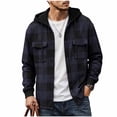 thumbnail image 2 of LYSMORA Mens Drawstring Hooded Long Sleeve Plaid Flannel Shacket Dual Chest Patch Pockets Ribbed Cuffs Button Front Casual Street Outer Jacket Top, 2 of 8