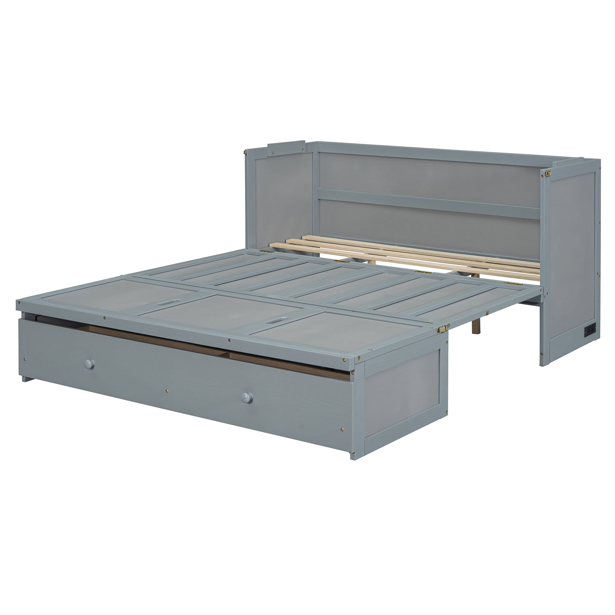 Mintazer Queen Murphy Bed with Storage Drawer & Charging Station, Modern Foldable Cabinet Bed for Bedroom Apartment Guest Room, Gray